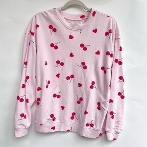 GRAYSON/THREADS Pink Cherry Heart Print Crewneck Sweatshirt M